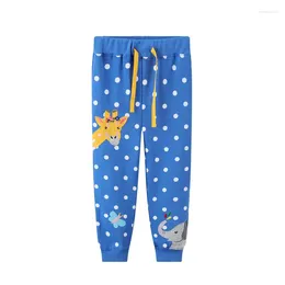 Pantaloni Metri di Salto 3-8T Pantaloni Della Tuta Delle Ragazze Dei Ragazzi Puntini Blu Animali Ricamo Autunno Inverno Coulisse Pantaloni Costume Per Bambini