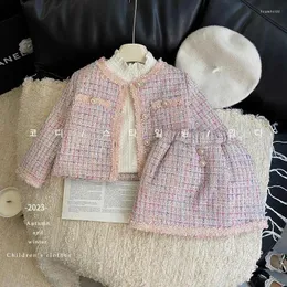 Conjuntos de roupas de inverno meninas conjunto outono moda espessamento jaqueta topos saia quente crianças ternos coreano crianças roupas 2pcs 2-7y