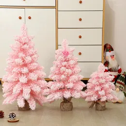Dekoracje świąteczne sztuczne różowe pulpit drzewa Flocking Xmas Pine Table Dekoracja ozdoby okna Prezent 2024 60 cm