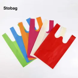 Depolama Çantaları Stobag 50pcs Toptan Dokunmasız Alışveriş Tote Bezi Çevre Dostu Yeniden Kullanılabilir Büyük Poşetler Özel Logo (Ekstra Ücret)