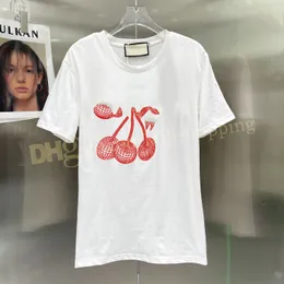 T-shirt da donna con vestibilità ampia e ricamata con ciliegie, con lettere firmate, magliette lavorate a maglia 19375