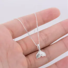 Hänge halsband fashio sliver söta smycken val svans fisk charm för kvinnor sjöjungfru hängande födelsedagspresentspendant257h