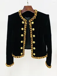 Women's Jackets Black Velvet Jacket Women 2024 Designer Beaded Sequins Chain Short Cardigan Coat In Outerwears Blazer