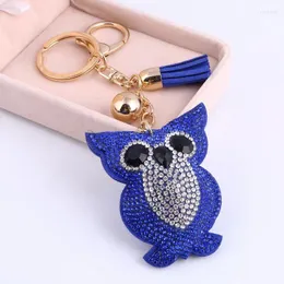 Keychains Cute Owl Pendant Leather Key Chain Car Ring Holder Gold Bag Keychain Gift For Girls 6 Colors Rhinestone Chains
