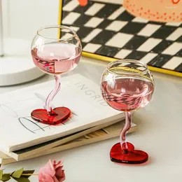 Wine Glasses 2 Pieces Set Elegant Cups With Red Heart Base Cute Lovely Gift Box Packing Good For Wedding Events Party