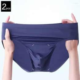 UNDUPTS 2PCS Buz İpek Erkekler Bulge Pouch Brifing Pürüzsüz naylon iç çamaşırı düşük bel u dışbükey erkek külot Avrupa boyutu m-xxl