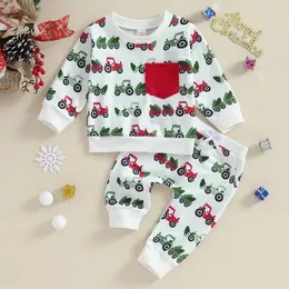 مجموعات الملابس Citgeeautumn Christmas Toddler Boys Girls Wathits Tree Print Long Sweeve Sweatshirts and Pants Fall Xmas Settics