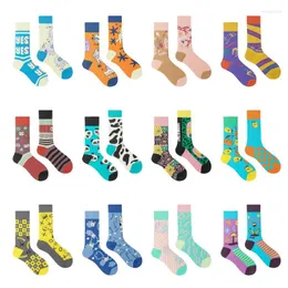 Frauen Socken Mode Asymmetrie Baumwolle Männer Bunte Gedruckt AB Harajuku Lange Lustige Unisex Calcetine Mujer