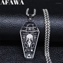 Afawa Witchcraft Vulture Coffin Pentagram 뒤쪽 크로스 스테인레스 스틸 목걸이 펜던트 여성 은색 보석 N3315S021245A