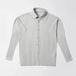 Men's Casual Shirts Miyake Pleated Suit Jacket Korean Version Loose 2024 Summer Long-sleeved Shirt Button Top Men
