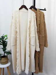 Women's Knits Jastie Autumn And Winter Sweater 2024 Long Sleeve Loose Tassel Pockets Jacket Women Knitted Cardigan Coat