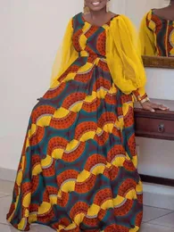 Sukienki swobodne Vonda Bohemian Floral Printed Maxi Dress Women 2024 Koronki z długim rękawem Patchwork Pash Wakacyjna wakacyjna wakacje luźna szata