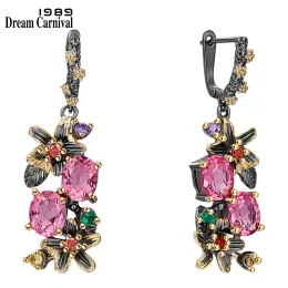 Earrings DreamCarnival1989 New Colorful Antique Earrings for Women Vintage Flower Style Fuchsia Zircon Dating Jewelry Drop Ships WE3874FU