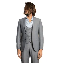 Özel Made Gri Mens Suit Düğün Üç Parçası Damat Smokin Blazer Erkekler Bride Damat Takım Partisi Suit Jackketpantsvest 240123