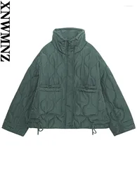 Casacos de Trench das Mulheres XNWMNZ Mulheres Moda Outono Inverno Parka Casaco Solto Gola Bolso Acolchoado Parkas Feminino Jaqueta Verde Quente Outwear