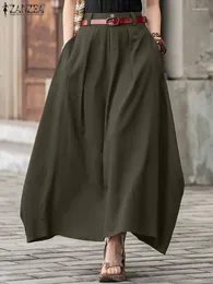 Spódnice Summer elegancka biuro Lady A-line spódnica Zanzea 2024 Vintage Women Long Talle Solid Maxi Party Faldas Saia Jupe