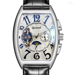 Armbandsur Frank Samma design begränsad upplaga läder Tourbillon Mechanical Watch Muller Mens Tonneau Top Male Gift Will22312V