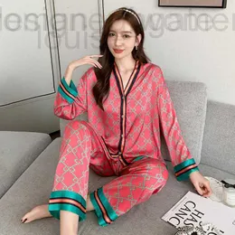 Mulheres sleep lounge designer designer sleepwear 2024 primavera novo estilo de manga comprida mulheres pijamas conjunto de seda gelo impresso moda pijamas 854o wvs4