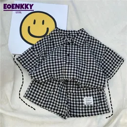 Set di abbigliamento Bambini Ragazzi Abito primavera estate 2024 Camicia scozzese a maniche corte e pantaloncini Bellissimi due pezzi casual cool