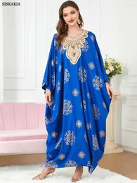 Abbigliamento etnico Donna musulmana Abaya Turchia 2024 Ricamo in pizzo Retro stampato Maxi abito manica a pipistrello Caftano marocchino allentato casual