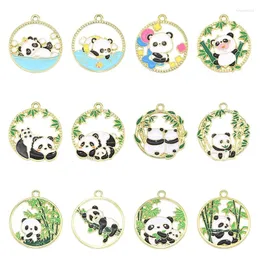 Charms 10 Stück vergoldete Emaille Panda Legierung Metall runde Anhänger für DIY Halskette Armband Ohrringe Schmuckherstellung