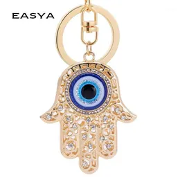 سلاسل المفاتيح Easya Hand Evil Eye Lucky Charm Amulet Hamsa Bag Bendant R Key Ring Ring Pender for Women Girls1262M