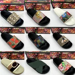 مصمم شرائح نساء رجل النعال الفاخرة الصندل العلامة التجارية صندل جلدية حقيقية من المطاط الوجه Flop Flats Floral Flower Slide Summer Beach Shoes Size 36-45