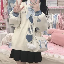 Maglioni da donna Inverno Cuore Stampa Lavorato a maglia Femme Pullover Maglione Tenero Ulzzang Top Harajuku Carino High Street Giappone Cartoon Kpop Ragazza