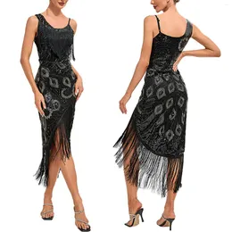 Sıradan Elbiseler 2024 1920s Slipper Fringe Sequin Elbise Retro Charleston Prom Büyük Gatsby Party Dans Vintage Boncuk