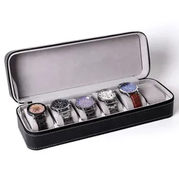 Scatola per orologi in pelle PU a 6 slot Scatola per esposizione portatile con cerniera da viaggio per collezionisti Scatola di immagazzinaggio per gioielli 240124