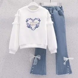 Roupas Conjunto de Jeans de Sweater Spring e Autumn Sweater Girls Set.