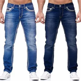 Jeans da uomo tasche solide pantaloni dritti in denim elasticizzato pantaloni casual da lavoro primavera estate streetwear quotidiano abbigliamento da uomo 240123