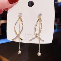 Dangle Earrings Korean Fashion Luxury Women's Rhinestone Hanging Zircon Drop For Women Shiny Wedding Statement Party Jewelry