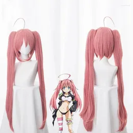 Articoli per feste Anime That Time I Got Reincarnated As A Slime Milim Nava Parrucca Cosplay Donna Rosa Lunga coda di cavallo Costumi per capelli