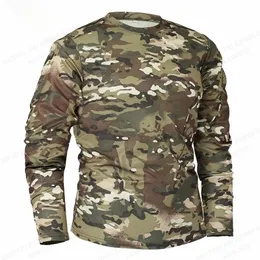 T-shirt mimetica a maniche lunghe T-shirt moda uomo T-shirt esercito militare Abbigliamento uomo Camo Tops Outdoor Camisetas Masculina 240122