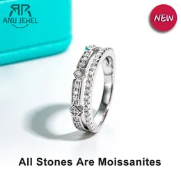 Küme halkaları anujewel d renk moissanite alyans 18k altın kaplama 925 Sterling Gümüş Gelin Yüzüğü Kız Mücevherleri İçin Vaat