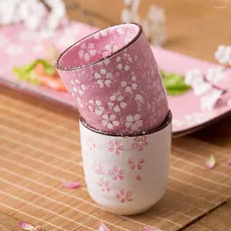 Mugs Japanese-Style Cherry Blossoms Kung Fu Tea Ceramic Underglaze Porcelain Cup Home Owner Sub-Cup Pink White
