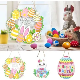 Party Decoration Easter trägrydnader för träd Happy Egg Chick Cutouts Wood Hanging Ornament Spring Slice