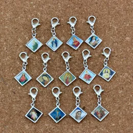 100 Stück gemischte Emaille-Quadrat-Jesus-Christus-Ikone, religiöse Charms-Perle mit Karabinerverschluss, passend für Charm-Armbänder, DIY-Schmuck, 13, 2 x 30 m, 242 g