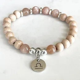 Link Pulseiras MG1739 Design Libra Zodíaco Pulseira Para Mulheres 8 MM Woodbaeds A Grade Sunstone Chakra Pulso Mala Handmade Gemstone Jóias E