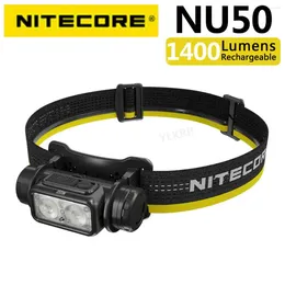 Налобный фонарь NITECORE NU50, 1400 люмен, встроенный аккумулятор емкостью 4000 мА и поддержка зарядки через USB.