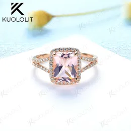 클러스터 반지 Kuololit Morganite Rose Gold for Women Solid 925 Sterling Silver Gemstone Fine Jewely Weddagement Admentagement Party 선물
