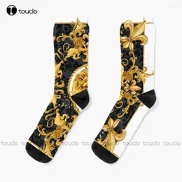 Mulheres meias leão dourado e damasco ornamento legal unisex adulto adolescente juventude design feliz bonito criativo engraçado arte