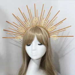 Klipy do włosów przesadzona słońce bogini Halo Tiara Crown Headband Pakiet materiał Gothic Lolita Baroque DIY Halloween Vintage Wedding Headpiece