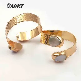 Armbanden WTB434 WKT Vintage Kvinnsmycken Justerbar dubbel pärla Bangle Gold Metal Electropated On Messing Resist Tarnishable