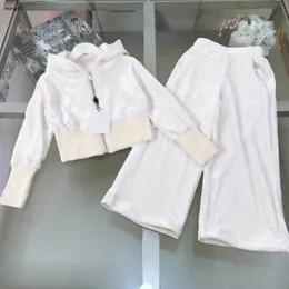 Brand kids Tracksuits Velvet jacquard baby jacket suit Size 100-150 Letter logo printed hooded jacket and wide leg pants Jan20