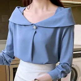 Kadınlar bluzlar Sonbahar Uzun Kollu Bluz Kadınlar Blusas Mujer De Moda 2024 Slash Neck Şifon Gömlek Üstleri Gömlek Blusa D657