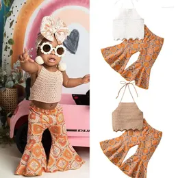 مجموعات الملابس 0-36MONTS Baby Girls Summer Outfits Subless Halter Deck Tops و Heictric Print Discal Dulled Pants مجموعة الأطفال