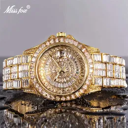 Inne zegarki luksusowe zegarek dla mężczyzn Pełna bagietka kropla lód na rękę dimond kwarcowe zegarek na rękę man drogą moc zegara według baterii hurtowo J240131