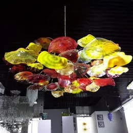Yeni Varış El Üflemeli Cam Tavan Aydınlatma Sanatı Dekoratif Çiçek Avize Işık İtalyan Murano Cam Plakalar Kolye Chandelie253D